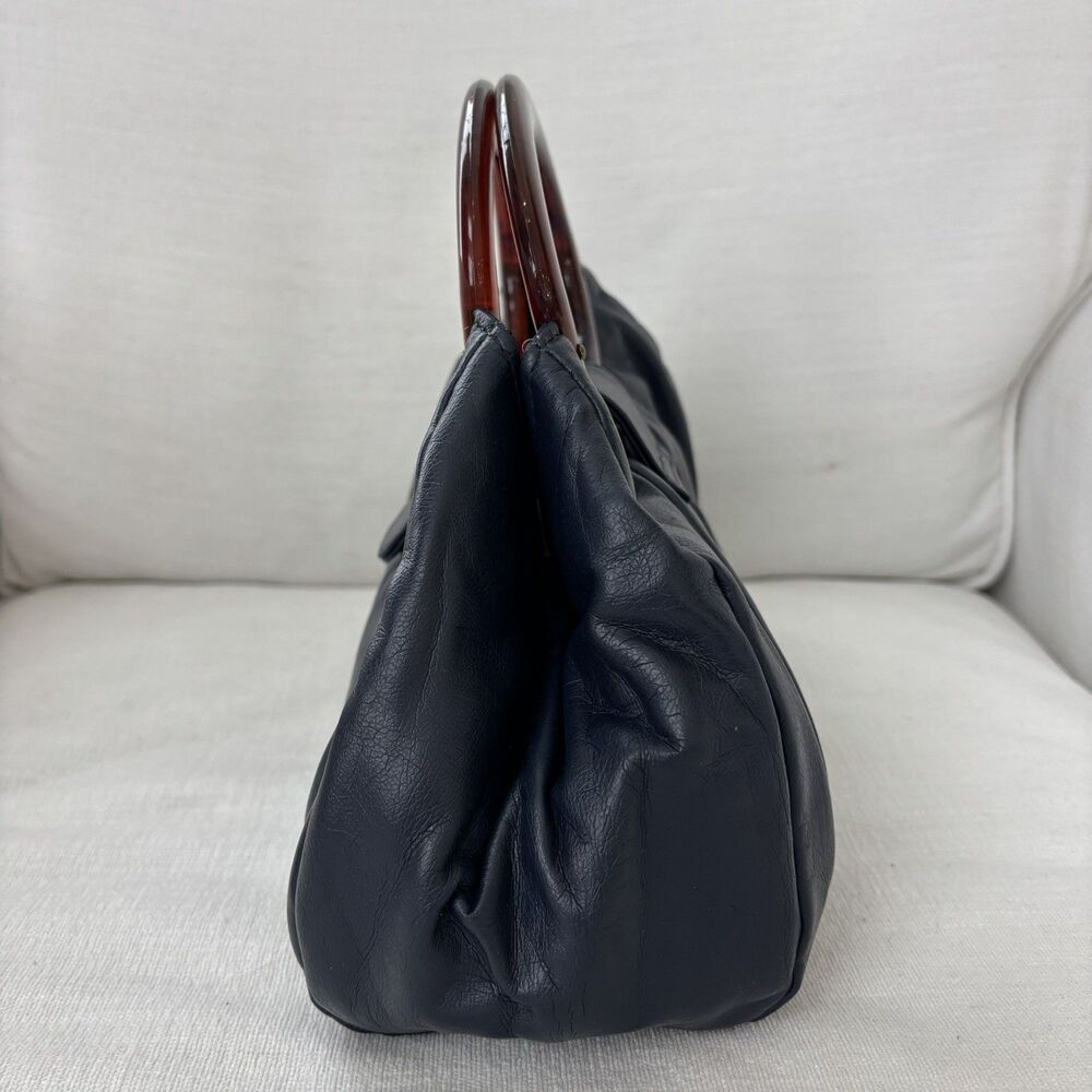 Vintage JR Florida USA Navy Blue Handbag Purse Bakelite Handles MCM Mod 50s 60s - Picture 5 of 15